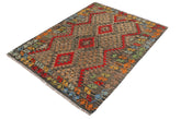 Flat Weave Kilim Antique Navaho Vintage handmade Geometric Kilim Red Green Hand-Woven Rectangle 100% Wool Area Rug 4x6